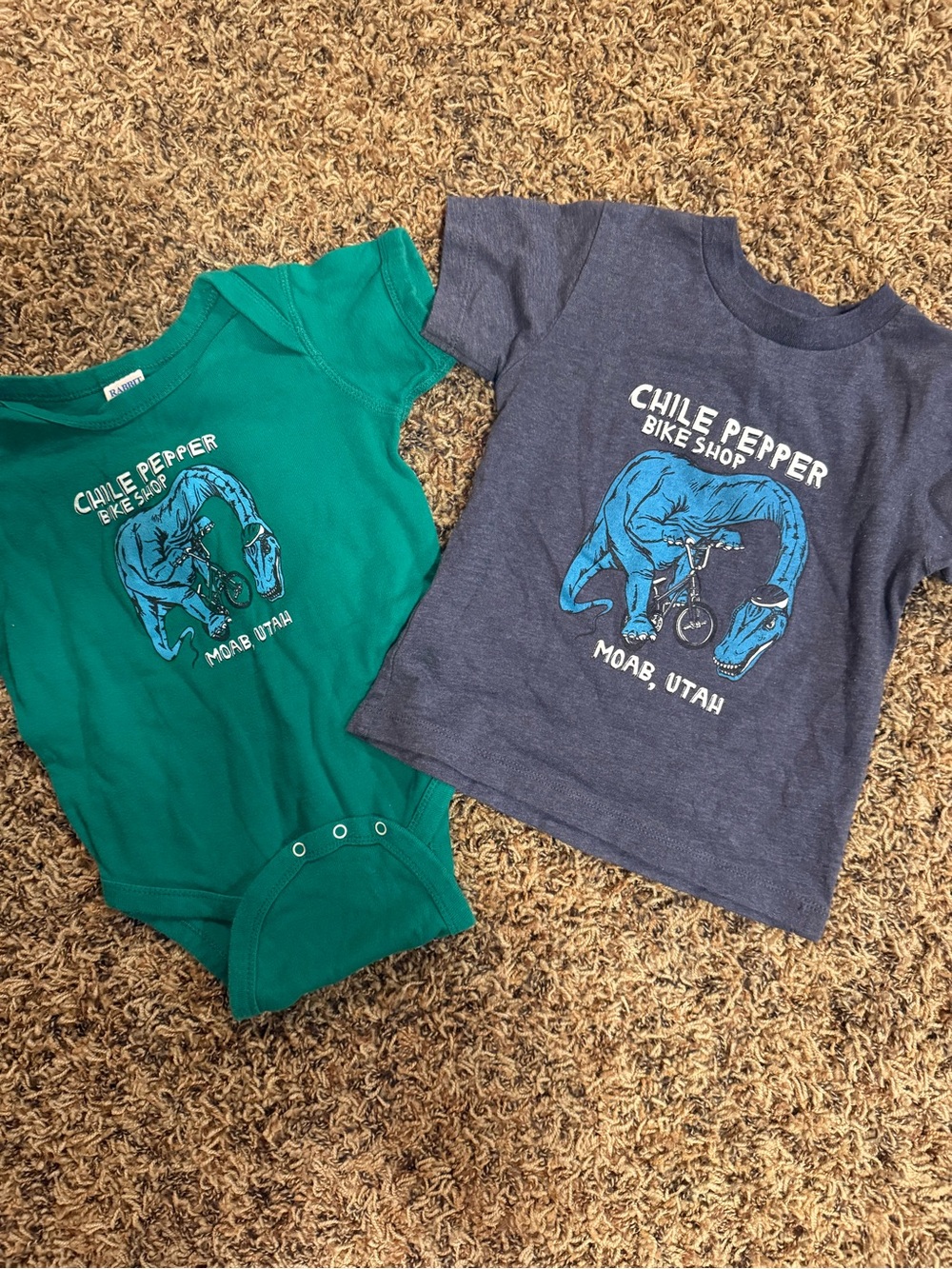 Chile Pepper bike shop Moab Utah baby Toddler Graphic Tee onesie